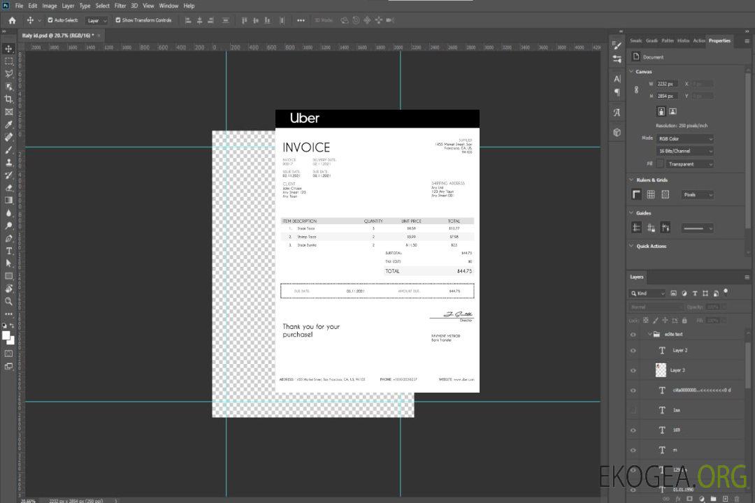 Modèle de facture Uber aux États , Unis template